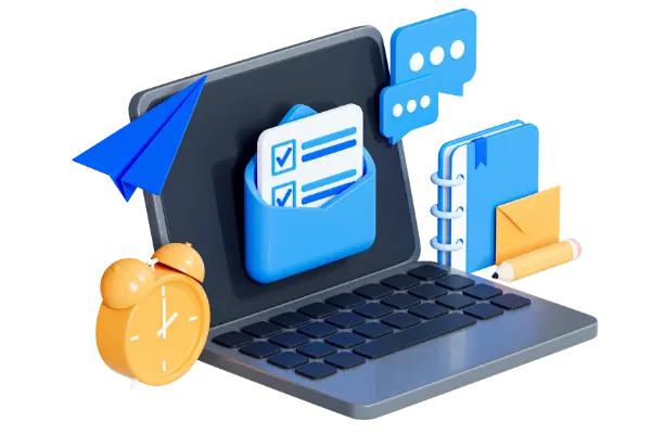 Graphic of a laptop with an envelope on top of it indicating a direct mail strategy.