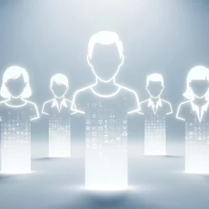 Personalization image with people atop a column of apps.